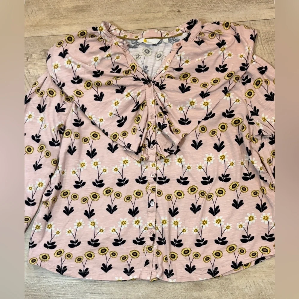 Boden Betsy Floral Sunflower Cotton Ruffled Front Button Top Size 14 - Picture 3 of 7